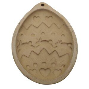 Brown Bag Cookie Art Stoneware Mold 1988 Easter Egg With Bunnies & Hearts